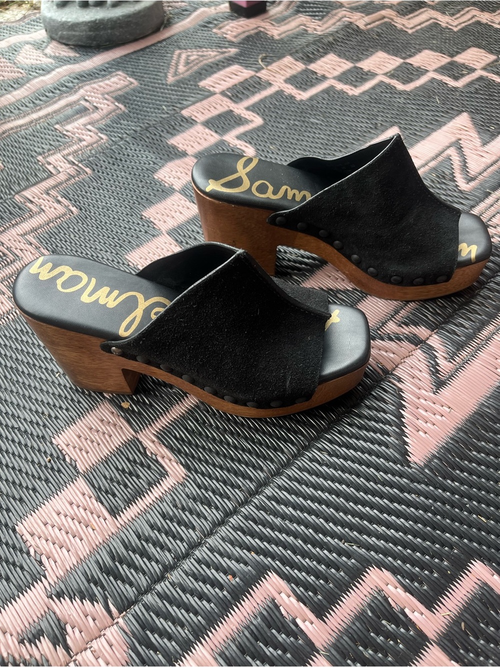 Sam Edelman Black Suede Open-Front Slide Mules - Picture 2 of 6